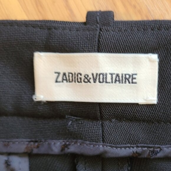 ZADIG & VOLTAIRE 100% WOOL TUXEDO STRIPE PRUNE BANDS TAPERED TROUSER PANT sz 34 - Picture 7 of 8